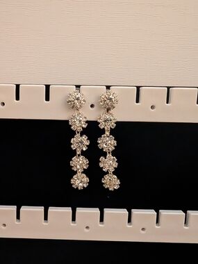 Silver Crystal Drop Earrings - Sparkling Floral Dangle